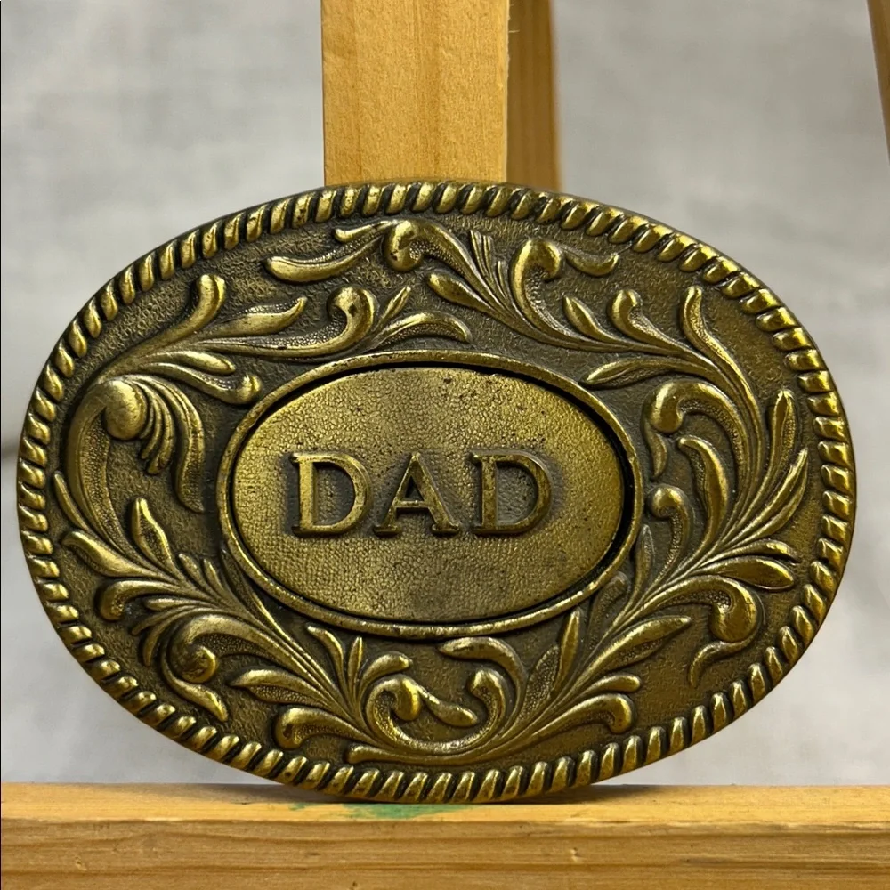 Vintage the Kenny Co DAD 1977 western brass belt buckle limited